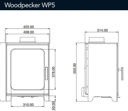 ACR Woodpecker WP5 Wood Burning / Multifuel Stove dimensions