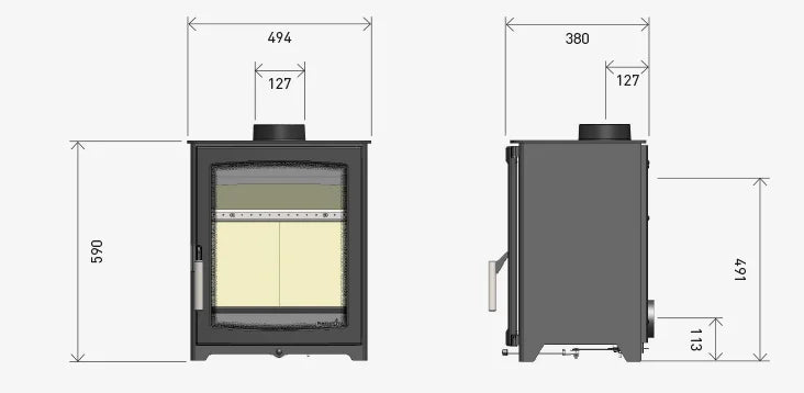 Parkray Aspect 5 Wood & Multifuel Ecodesign Stove dimensions