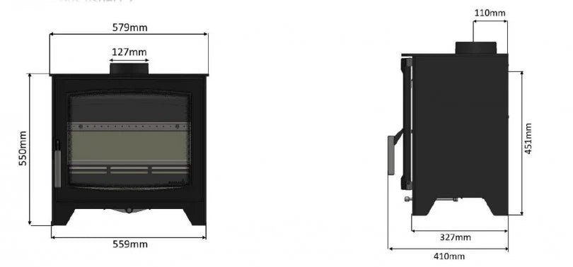 Parkray Aspect 7 Wood Burning Ecodesign Stove dimensions