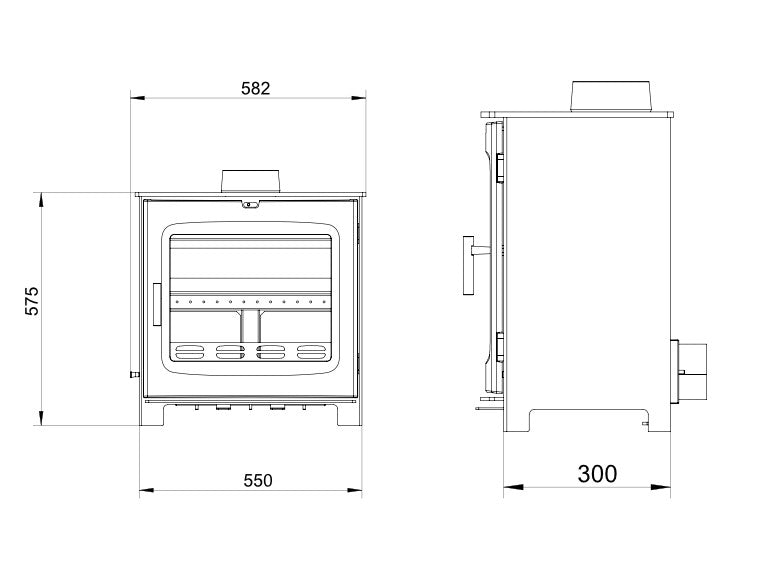 Woodford Axon Chadwick 12 Multifuel Wood Burning Stove dimensions chart