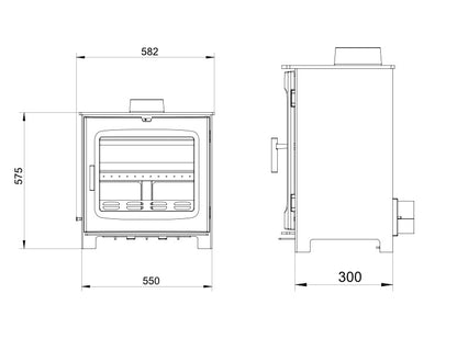 Woodford Axon Chadwick 12 Multifuel Wood Burning Stove dimensions chart