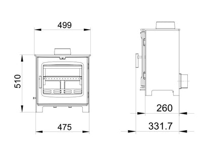 Woodford Axon Chadwick 5 Multifuel Wood Burning Stove dimension chart