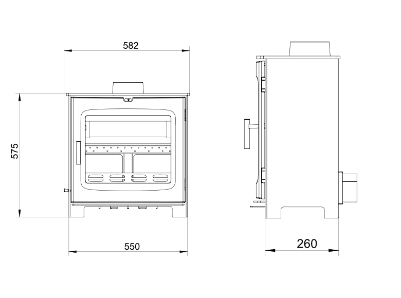 Woodford Axon Chadwick 8 Multifuel Wood Burning Stove dimensions chart