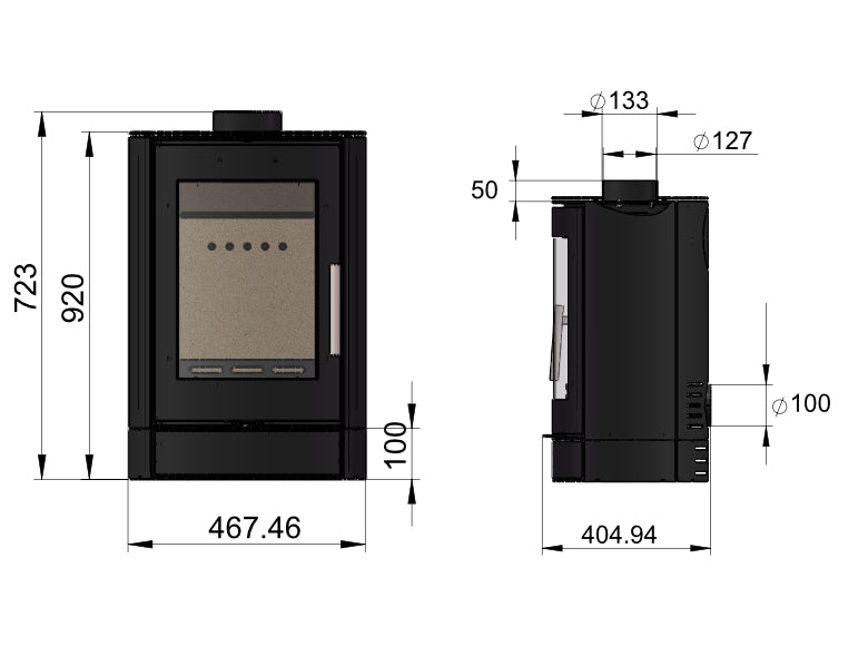 Woodford Charlton Freestanding Low Stove size chart