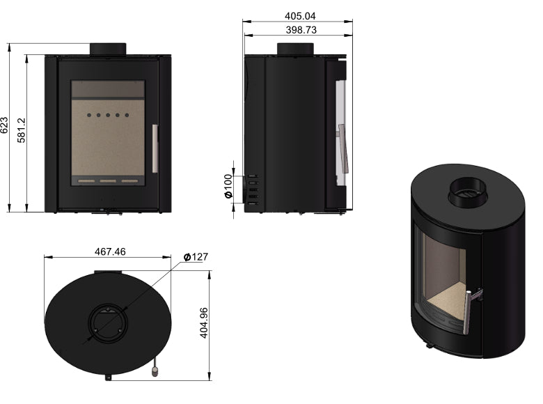 Woodford Charlton Freestanding Stove dimensions chart