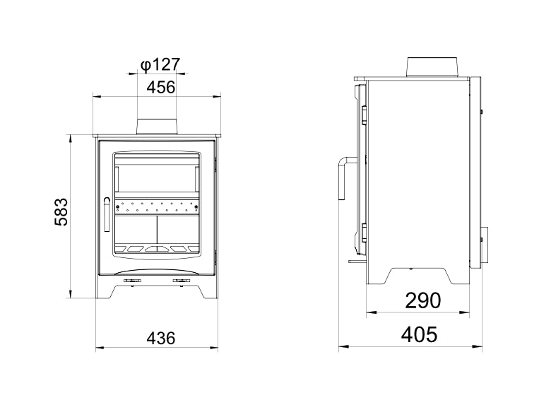 Woodford Didsbury 5 Wood Burning / Multifuel Stove dimensions chart