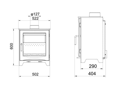 Woodford Didsbury 5 Wide Wood Burning / Multifuel Stove dimensions chart