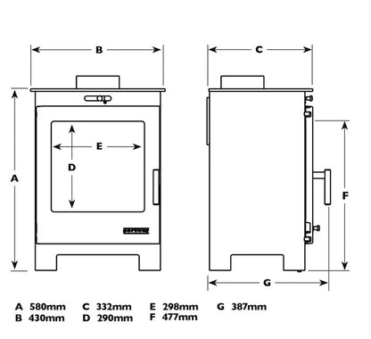 Portway Arundel Wood Burning Ecodesign Stove dimensions