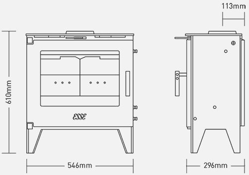 Esse 155 Wood Burning Ecodesign Stove dimensions