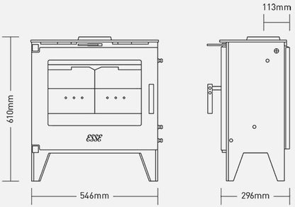 Esse 155 Wood Burning Ecodesign Stove dimensions