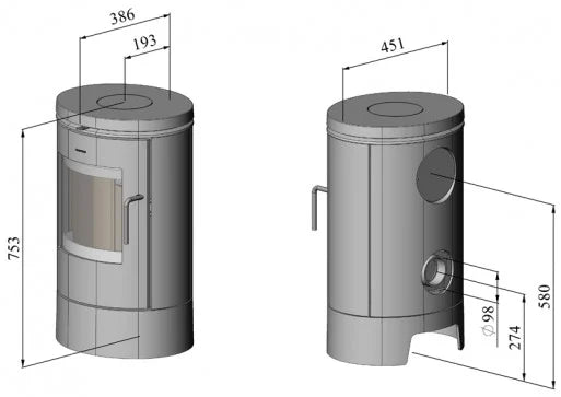 Morso 6140 Wood Burning Ecodesign Stove dimensions