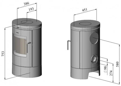 Morso 6140 Wood Burning Ecodesign Stove dimensions