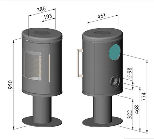 Morso 6848 Wood Burning Ecodesign Pedestal Stove dimensions