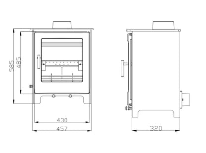 Woodford Lowry 5X Multifuel Wood Burning Stove dimensions chart