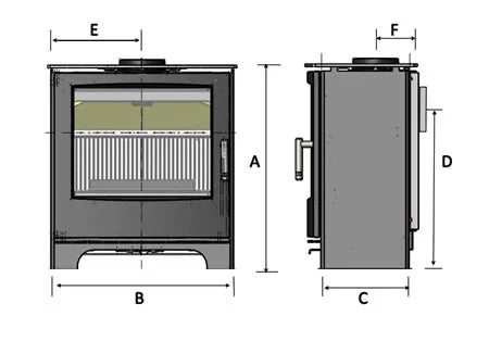 Mendip Ashcott Wood Burning Ecodesign Stove dimensions