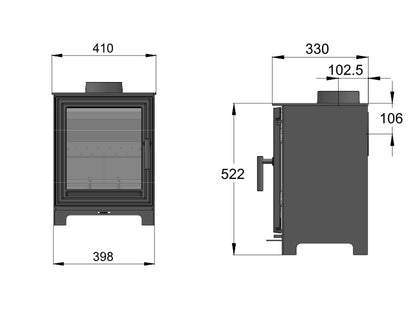 Woodford Pankhurst M Wood Burning Stove dimensions chart