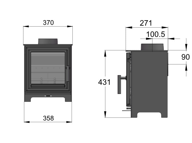 Woodford Pankhurst S Wood Burning Stove dimensions chart