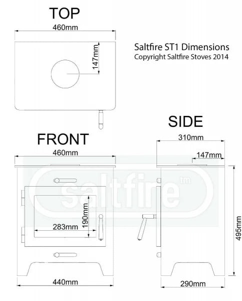 Saltfire ST1 Wood Burning Ecodesign Stove dimensions