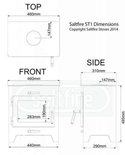 Saltfire ST1 Wood Burning Ecodesign Stove dimensions