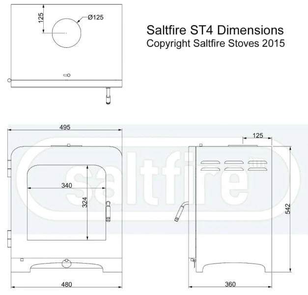 Saltfire ST4 Wood Burning / Multifuel Ecodesign Stove dimensions