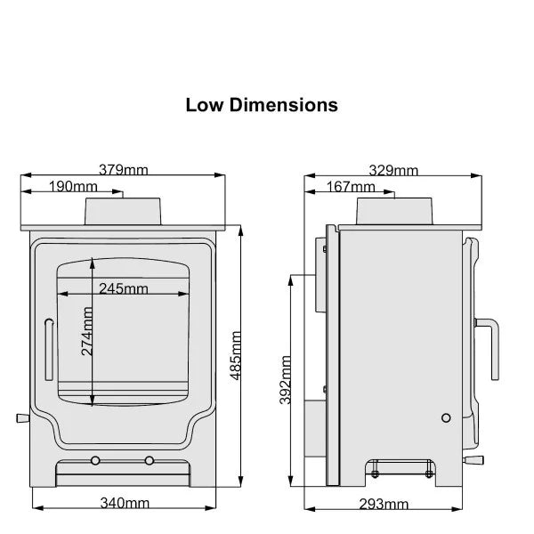 Saltfire Scout Wood Burning / Multifuel Ecodesign Stove dimensions