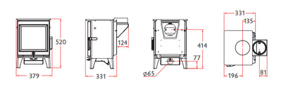 Charnwood Cranmore 3 Wood Burning Ecodesign Stove dimensions