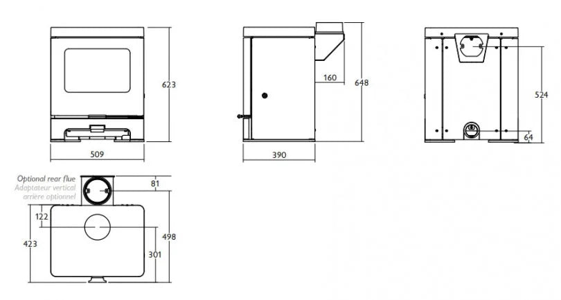 Charnwood Skye 5 Wood Burning / Multifuel Ecodesign Stove dimensions