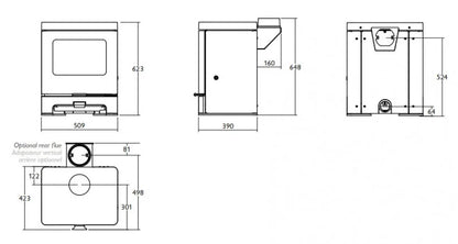 Charnwood Skye 5 Wood Burning / Multifuel Ecodesign Stove dimensions