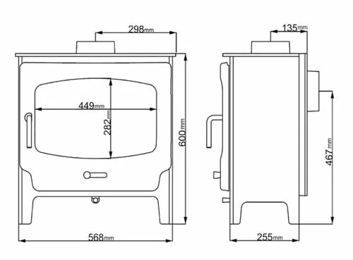 Saltfire ST-X Wide 5kW Wood Burning / Multifuel Ecodesign Stove dimensions