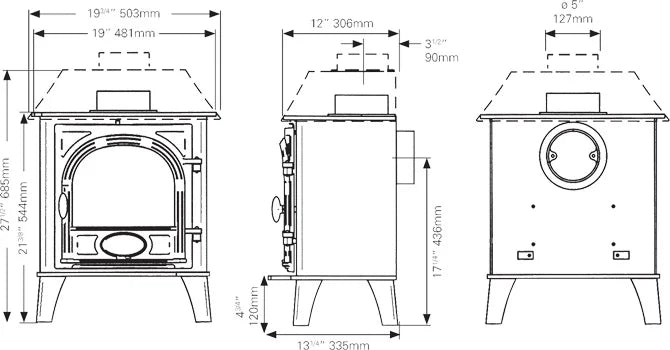 Stovax Sheraton 5 Wood Burning / Multifuel Ecodesign Stove dimensions