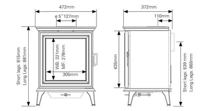 Stovax Sheraton 5 Wood Burning Ecodesign Stove dimensions