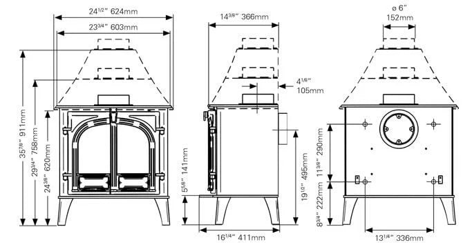 Stovax Stockton 8 Wood Burning Ecodesign Stove dimensions