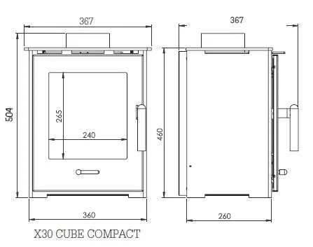 Bohemia X30 Cube Wood Burning / Multifuel Ecodesign Stove dimensions